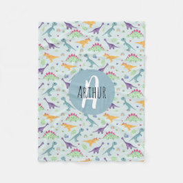男の子かわいい青い恐竜のパターン&名前の子供 フリースブランケット