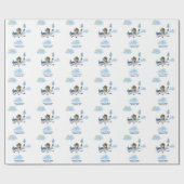 男の子かわいい青い旅行機子供たち1歳の誕生日 ラッピングペーパー (フラット)