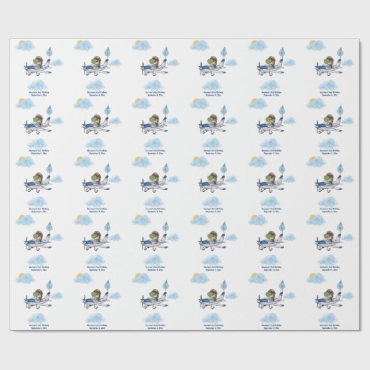 男の子かわいい青い旅行機子供たち1歳の誕生日 ラッピングペーパー (フラット)