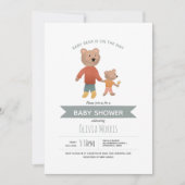 男の子かわいい青い森の熊ベビーシャワー 招待状 (正面)