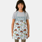 男の子かわいい青い消防車の輸送パターンキッズ エプロン (インサイチュ)