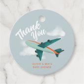 男の子かわいい青い赤ちゃんシャワー飛行機 フェイバータグ (正面)