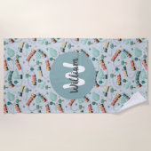 男の子かわいい青い電車の子たち ビーチタオル (正面)