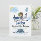 男の子かわいい青い飛行機の恐竜の子供たち1歳の誕生日 招待状 (スタンド正面)