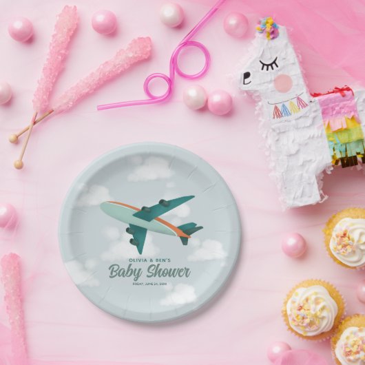 男の子かわいい青い飛行機の旅行ベビーシャワー ペーパープレート (パーティー)