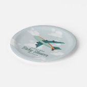 男の子かわいい青い飛行機の旅行ベビーシャワー ペーパープレート (アングル)