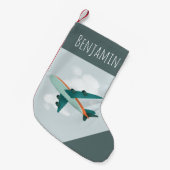 男の子かわいい青い飛行機、子どもたち スモールクリスマスストッキング (正面 (吊り時))