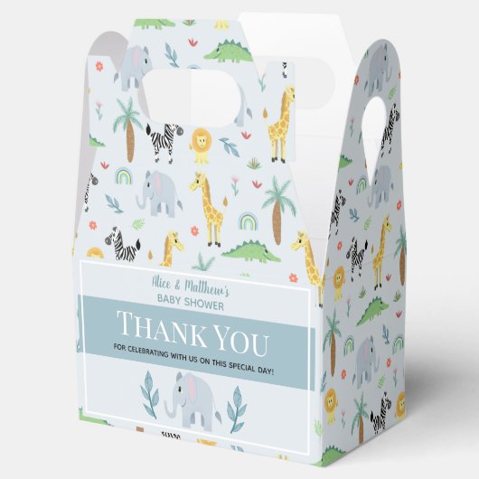 男の子かわいい青ジャングルサファリエレファントベビージャーシャワー フェイバーボックス (オープン)