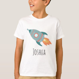 男の子かわいい青ロケット艦宇宙と名前 Tシャツ