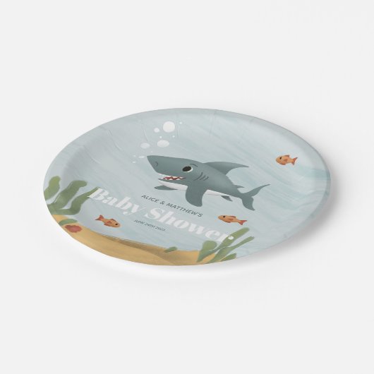 男の子かわいい青海シーシャークベビーシャワー ペーパープレート (アングル)