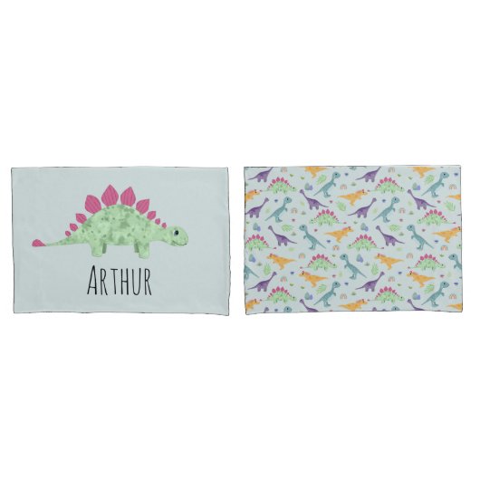 男の子かわいい青Tレックス恐竜の名前キッズ 枕カバー (フロントセット)