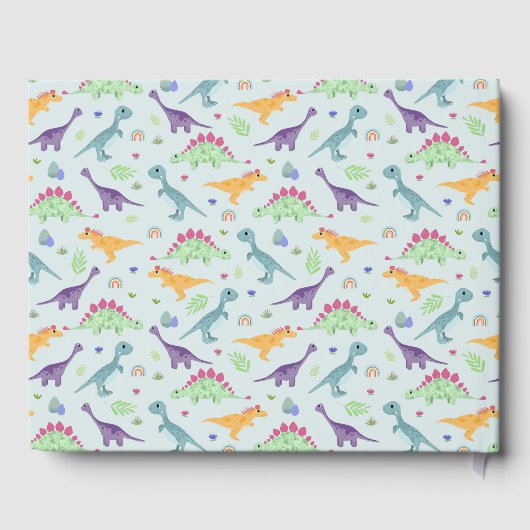 男の子かわいい青Tレックス恐竜の赤ちゃんシャワー ゲストブック (裏面)