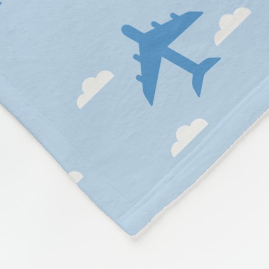 男の子かわいい飛行機のパタパーソナライズされたーン名 フリースブランケット (角)