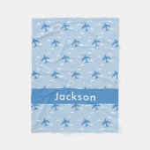 男の子かわいい飛行機のパタパーソナライズされたーン名 フリースブランケット (正面)