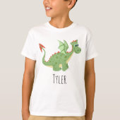 男の子かわいい魔法の緑のドラゴン漫画&名前 Tシャツ (正面)