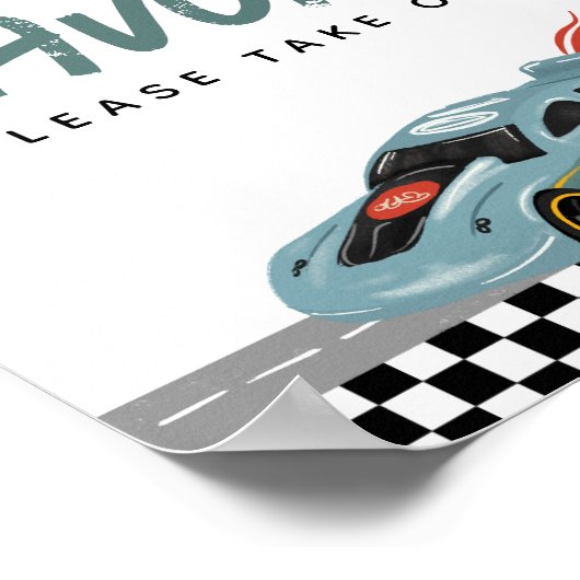 男の子かわいい2速い2番目の誕生日の車の好意サイン ポスター (角)