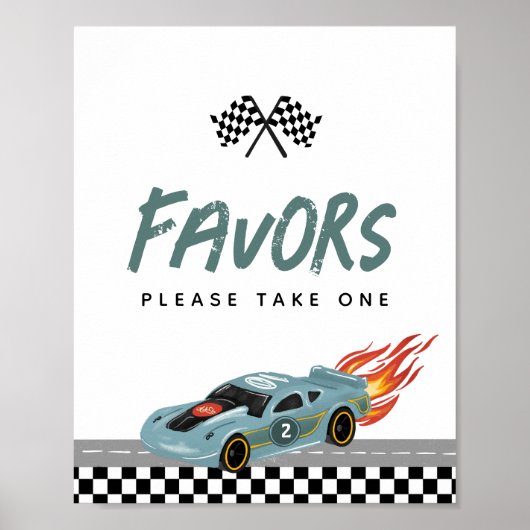 男の子かわいい2速い2番目の誕生日の車の好意サイン ポスター (正面)