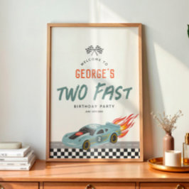 男の子かわいい2速い2nd誕生日ホットカーウェルカム ポスター