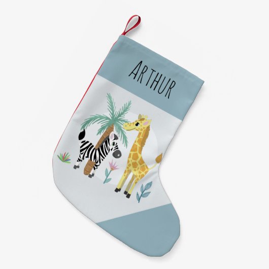 男の子かわいい&おもしろいサファリ動物ジャングルキッズ スモールクリスマスストッキング (正面 (吊り時))