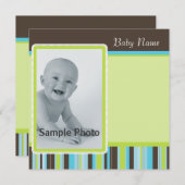 男の子か女の子のストライプ 招待状 (正面/裏面)