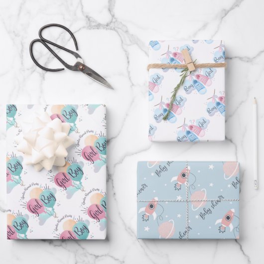 男の子か女の子のベビーシャワー ラッピングペーパーシート (正面)