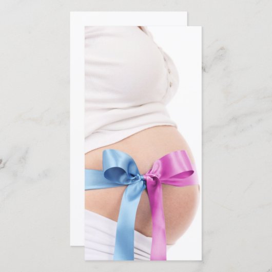 男の子か女の子の期待--妊娠した腹メッセージカード 案内状 (正面/裏面)