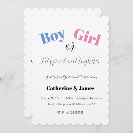 男の子か女の子、それが何を明らかにする 招待状 (正面/裏面)