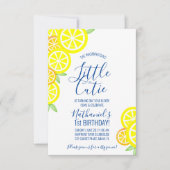 男の子か女の子、どんな年齢のレモネード誕生パーティーブルー 招待状 (正面)