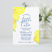 男の子か女の子、どんな年齢のレモネード誕生パーティーブルー 招待状 (スタンド正面)