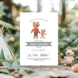 男の子がかわいいブルーウッドランドフォレストクマのベイビーシャワー 招待状