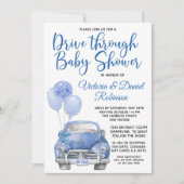 男の子がコビデの赤ん坊シャワー車を運転 招待状 (正面)