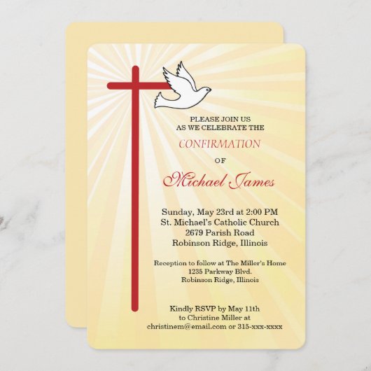 男の子がハトのゴールデンレイズを通過することの確認 招待状 (正面/裏面)