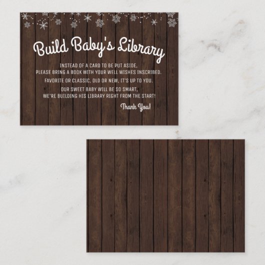 男の子がブックカードを持ち素朴込むスノーフレーク エンクロージャーカード (正面/裏面)