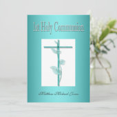 男の子が最初の聖なる聖餐式の青 招待状 (スタンド正面)
