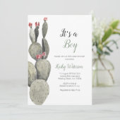 男の子が生まれました！ カクタス ピーチ ベイビー シャワー 招待状 (スタンド正面)