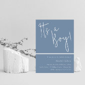 男の子が生まれました！ダスティーブルーのモダンな男の子のベビーシャワー 招待状