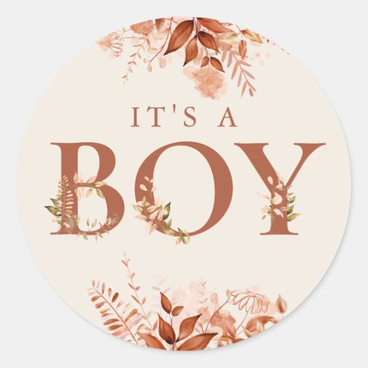 男の子が生まれました! ラスティック フラワー オータム ベイビー シャワー ラウンドシール (正面)