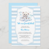 男の子が生まれました！森の赤ちゃんクマのお祝いパーティー 招待状 (正面/裏面)