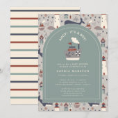 男の子が生まれました! 海の青いベイビーシャワー 招待状 (正面/裏面)