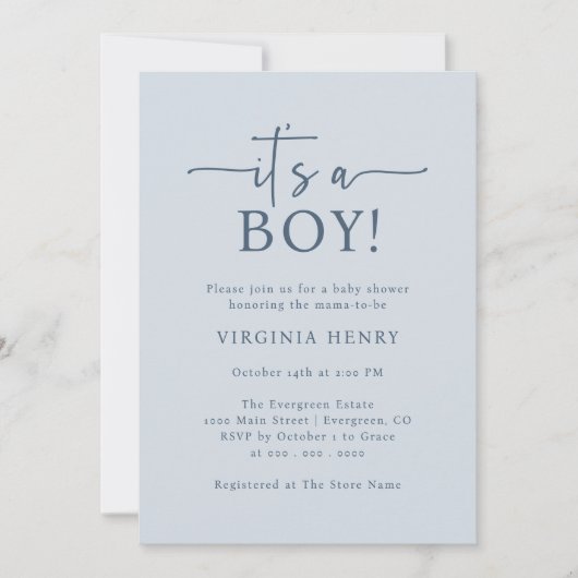 男の子が生まれるよ！ベビーシャワー 招待状 (正面)