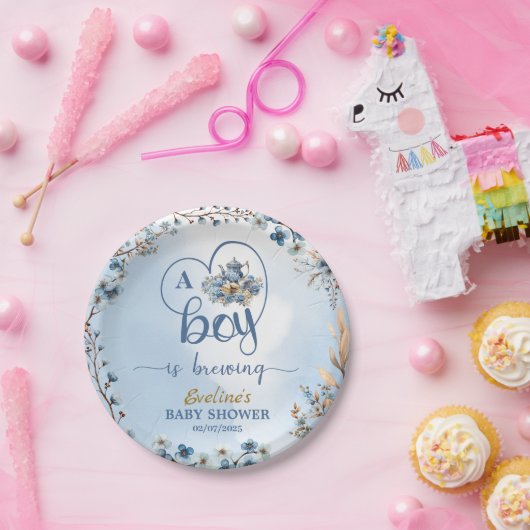 男の子が紅茶を醸造しているパーティー男の子のシャワー青 ペーパープレート (パーティー)