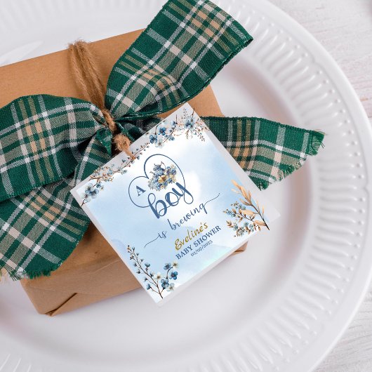 男の子が紅茶を醸造しているパーティー男の子のシャワー フェイバータグ