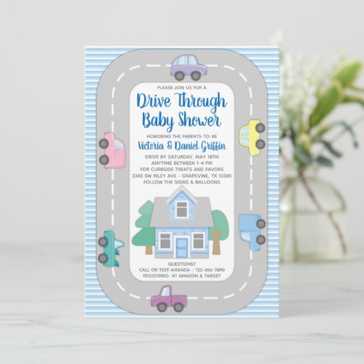 男の子が赤ん坊のシャワーを浴びる 招待状 (スタンド正面)