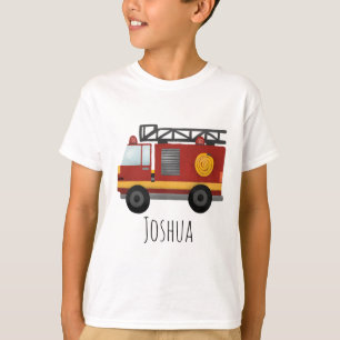 男の子たちがかわいい消防士の消防車と名前 Tシャツ
