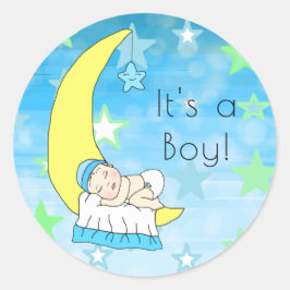 男の子だよ、月と星の赤ちゃんボーイ ラウンドシール