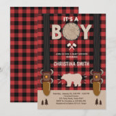 男の子だよ！樵 赤ちゃんのシャワー招待状 男の子 招待状 (正面/裏面)