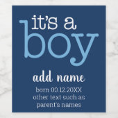 男の子だモダン、ネイビお洒落ーブルー ワインラベル (シングルラベル)