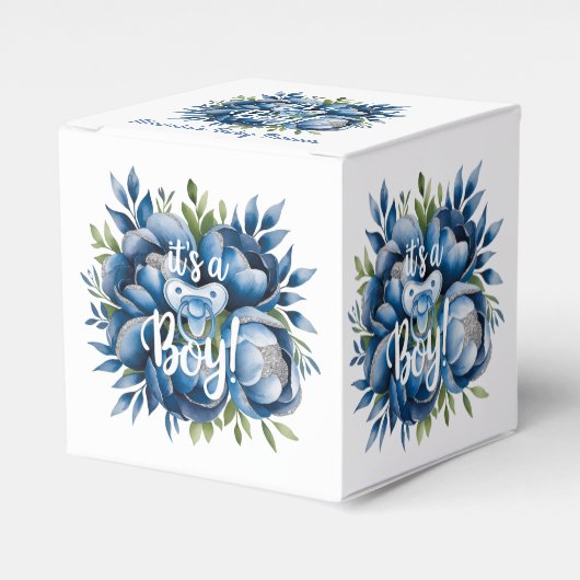 男の子だ!おしゃれ&牡丹ベビーシャワーのお願い フェイバーボックス (正面サイド)