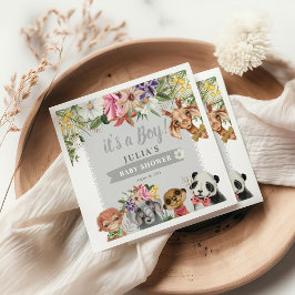 男の子だ！かわいいサファリ動物の赤ちゃんシャワー スタンダードカクテルナプキン