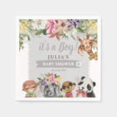 男の子だ!かわいいサファリ動物の赤ちゃんシャワー スタンダードカクテルナプキン (正面)